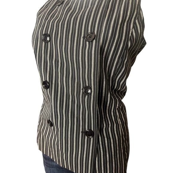 Vintage 90s Esprit Black Pinstripe Double Breasted Sleeveless Vest Size L - Picture 2 of 6